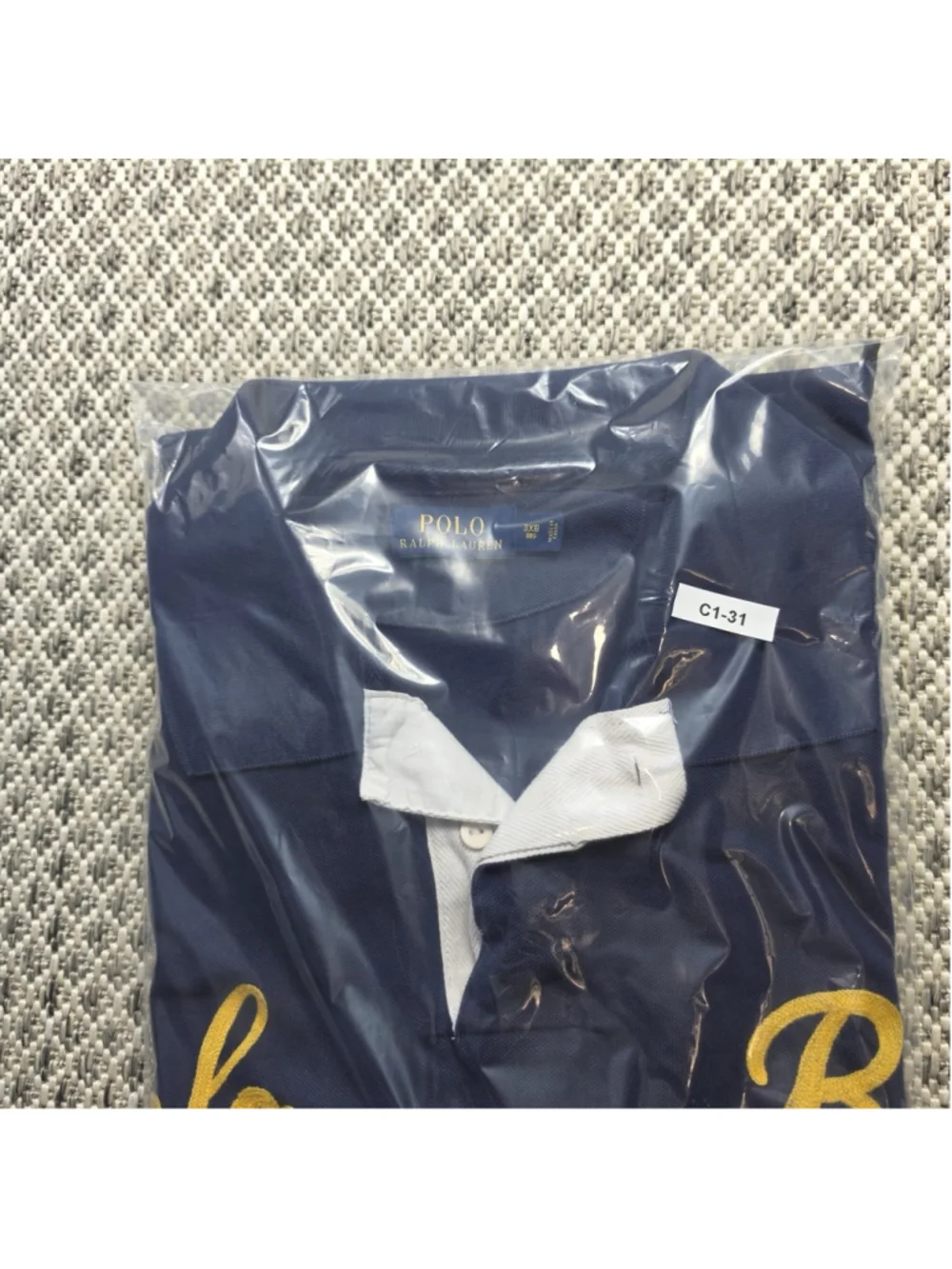 Polo Ralph Lauren Mens 3XB Navy Yellow Script Logo 67 Big Tall Polo Shirt